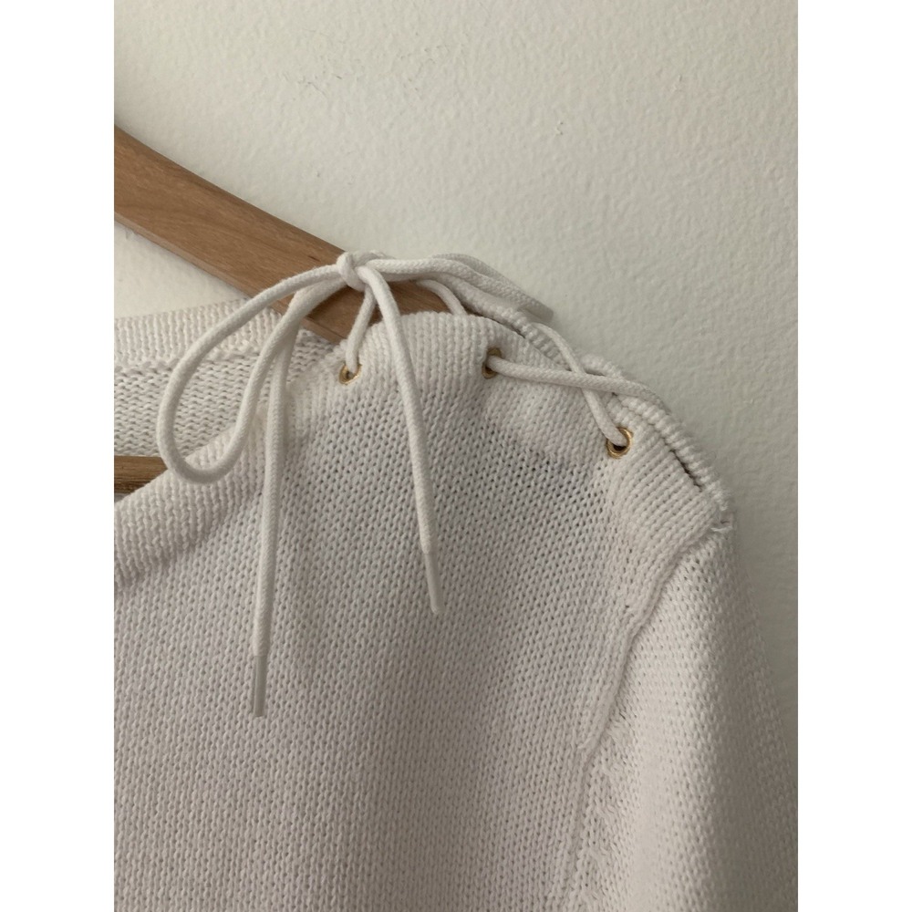 Lauren Ralph Lauren 100% Cotton Sweater Boat Neck Ties On Shoulders White SZ XL - Picture 3 of 8